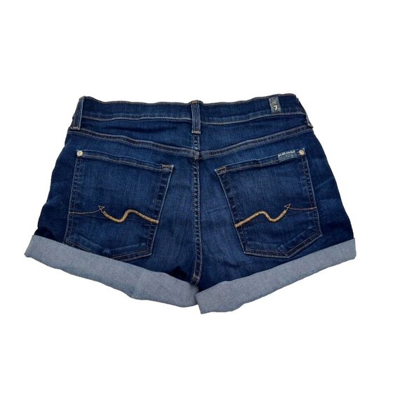 7 For All Mankind 7FAM Blue Jean Shorts with Cuffed Hem Dark Wash Size 27 - Picture 1 of 6